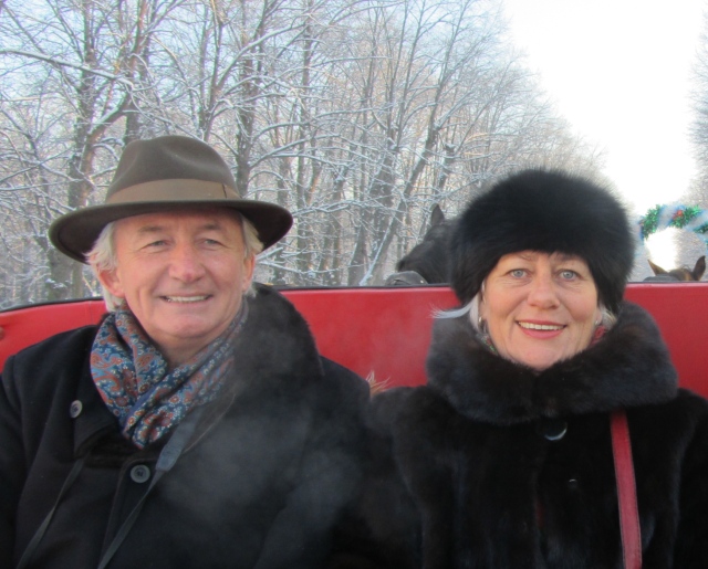 Us on our troika ride - with heavy blankets over our knees - it was chilly, but wonderful!